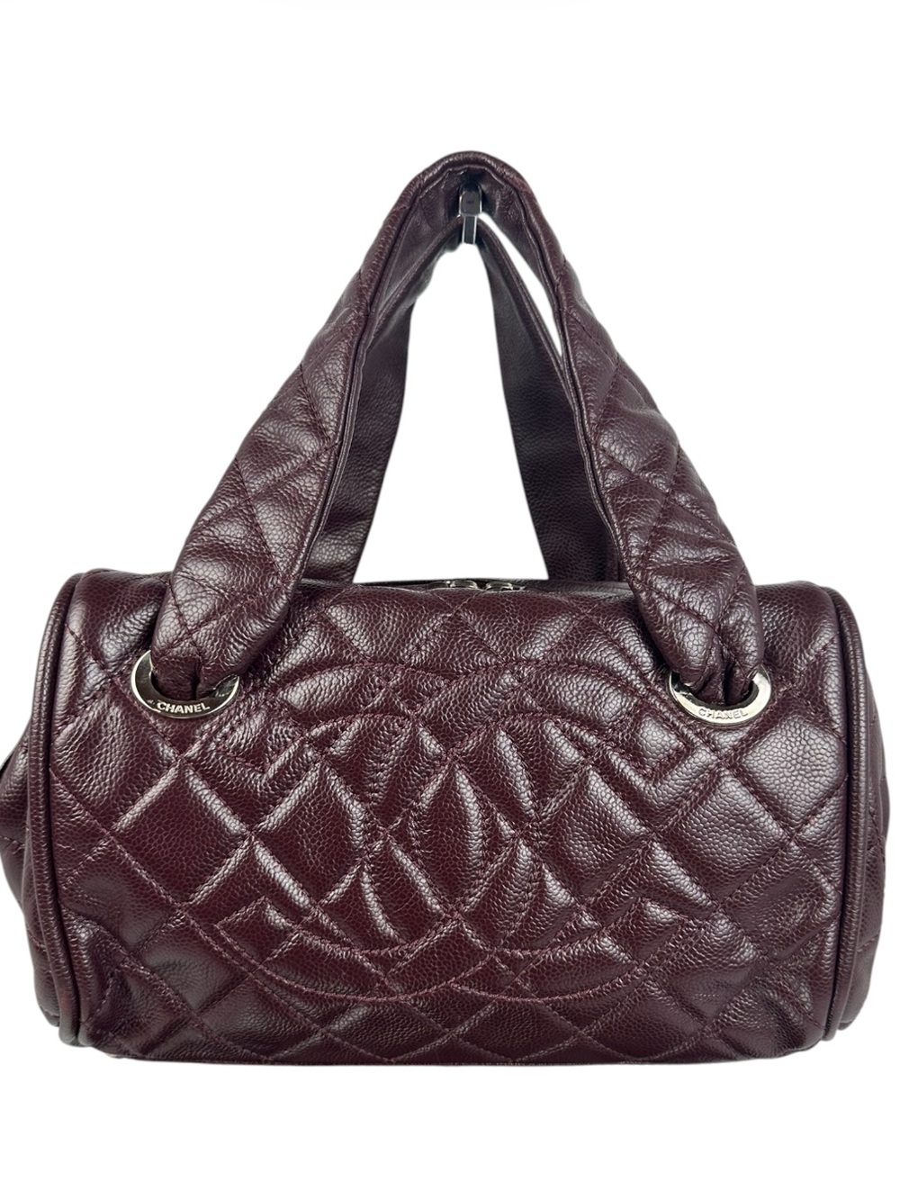 Chanel Burgundy Caviar Leather Satchel Bag Quilted Shoulder Tote SHW
